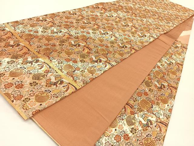 平和屋着物◎六通柄袋帯 糸巻花鳥文 金糸 正絹 逸品 AAAK7682wt