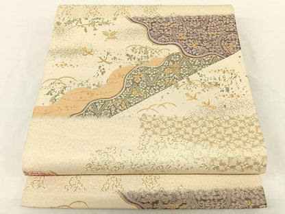 平和屋着物◎六通柄袋帯 吉祥花鳥文 金糸 正絹 逸品 AAAK7685wt