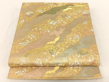 平和屋着物◎六通柄袋帯 道長花唐草 金糸 正絹 逸品 AAAK7686wt