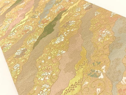 平和屋着物◎六通柄袋帯 道長花唐草 金糸 正絹 逸品 AAAK7686wt