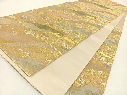 平和屋着物◎六通柄袋帯 道長花唐草 金糸 正絹 逸品 AAAK7686wt