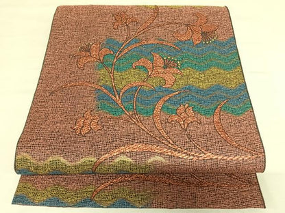 平和屋着物◎六通柄袋帯 草花文 金糸 正絹 逸品 AAAK7690wt