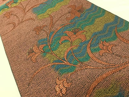 平和屋着物◎六通柄袋帯 草花文 金糸 正絹 逸品 AAAK7690wt