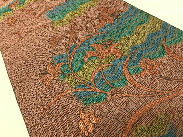 平和屋着物◎六通柄袋帯 草花文 金糸 正絹 逸品 AAAK7690wt