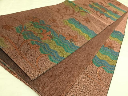 平和屋着物◎六通柄袋帯 草花文 金糸 正絹 逸品 AAAK7690wt