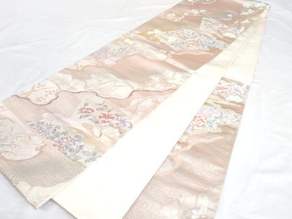 平和屋着物◎六通柄袋帯 道長地紙花文 金糸 正絹 逸品 AAAK8325Bgw