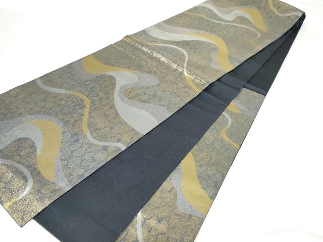 平和屋着物◎六通柄袋帯 流水文 金銀糸 正絹 逸品 AAAK8355Bgw