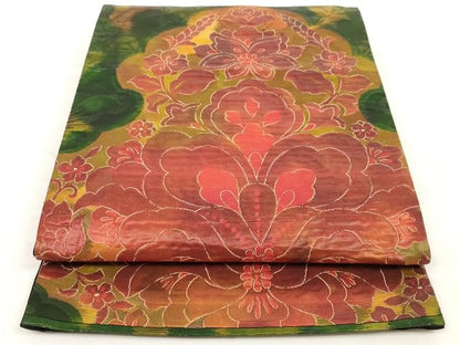 平和屋着物◎六通柄袋帯 草花文 正絹 逸品 AAAK9000Bey