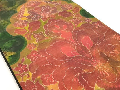 平和屋着物◎六通柄袋帯 草花文 正絹 逸品 AAAK9000Bey