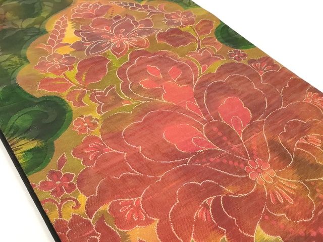 平和屋着物◎六通柄袋帯 草花文 正絹 逸品 AAAK9000Bey