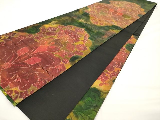 平和屋着物◎六通柄袋帯 草花文 正絹 逸品 AAAK9000Bey