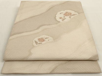 平和屋着物◎六通柄本袋帯 本袋 流水草花文 正絹 逸品 AAAK9022Bey