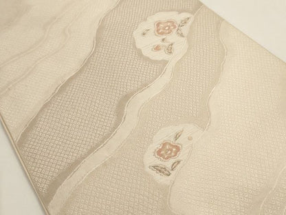 平和屋着物◎六通柄本袋帯 本袋 流水草花文 正絹 逸品 AAAK9022Bey