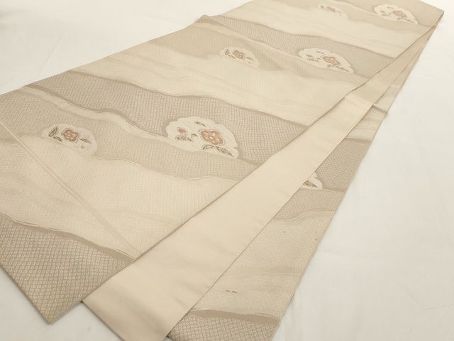 平和屋着物◎六通柄本袋帯 本袋 流水草花文 正絹 逸品 AAAK9022Bey