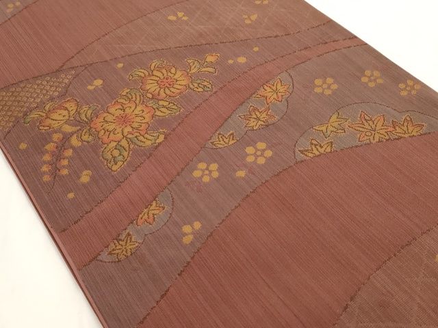 平和屋着物◎六通柄本袋帯 草花文 大島好み 正絹 逸品 AAAK9024Bey