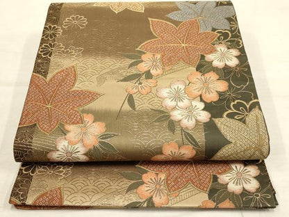 平和屋着物●六通柄袋帯 草花文 金糸 正絹 逸品 AAAL2188wj