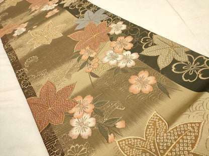 平和屋着物●六通柄袋帯 草花文 金糸 正絹 逸品 AAAL2188wj