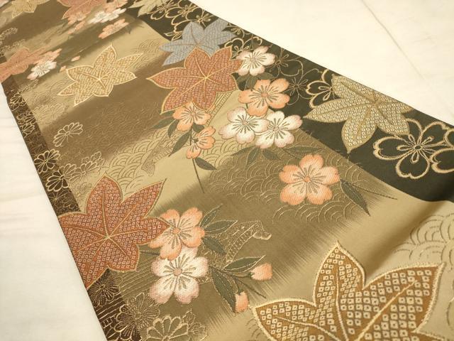 平和屋着物●六通柄袋帯 草花文 金糸 正絹 逸品 AAAL2188wj