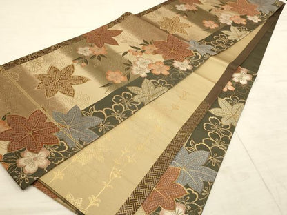 平和屋着物●六通柄袋帯 草花文 金糸 正絹 逸品 AAAL2188wj