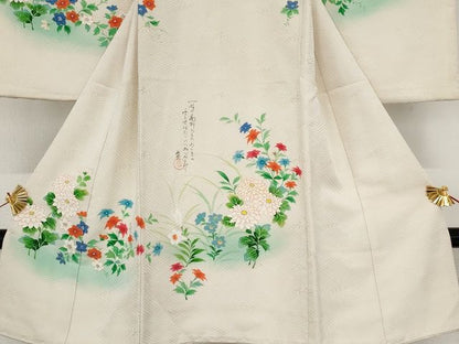 平和屋着物■七五三　女の子　3歳　祝着　作家物　清佳　手描き　飛鶴草花文　逸品　AAAL2307Aog