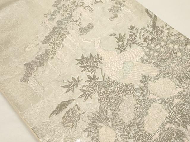 平和屋着物◎六通太鼓柄袋帯 王朝飾花鳥園図 銀糸 正絹 逸品 AAAL2472ey