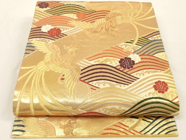 平和屋着物◎両面六通柄袋帯 立波鳳凰花文 金糸 正絹 逸品 AAAL2477ey