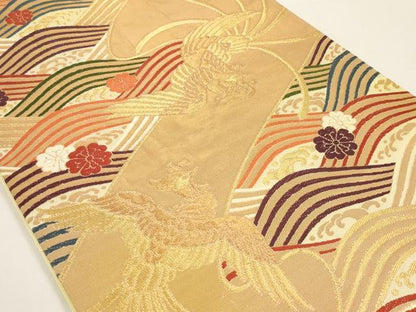平和屋着物◎両面六通柄袋帯 立波鳳凰花文 金糸 正絹 逸品 AAAL2477ey