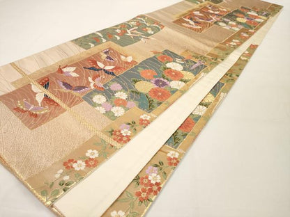 平和屋着物◎六通柄袋帯 短冊花蝶文 金糸 正絹 逸品 AAAL2493ey