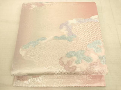 平和屋着物◎六通柄袋帯 流水雲取り文 銀糸 正絹 逸品 AAAL3058fw