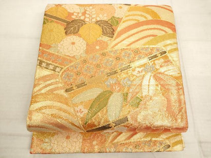平和屋着物◎佐賀錦 六通柄袋帯 吉祥花文 金糸 正絹 逸品 AAAL3059fw