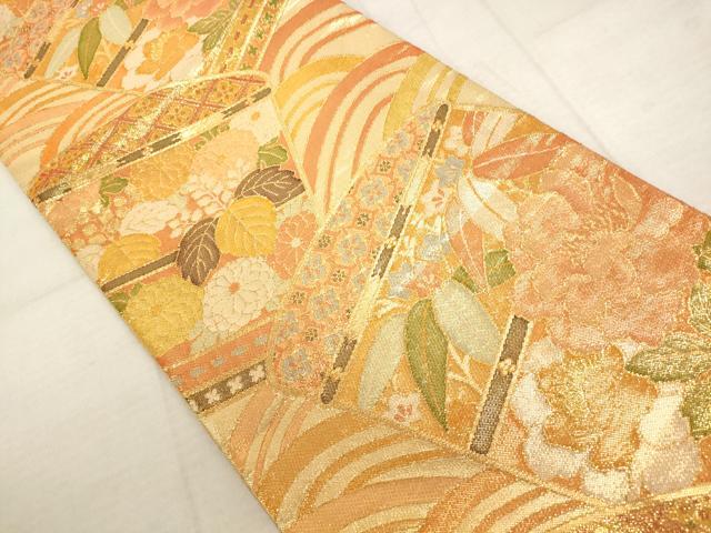 平和屋着物◎佐賀錦 六通柄袋帯 吉祥花文 金糸 正絹 逸品 AAAL3059fw