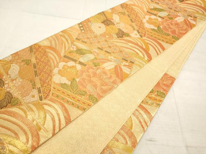 平和屋着物◎佐賀錦 六通柄袋帯 吉祥花文 金糸 正絹 逸品 AAAL3059fw