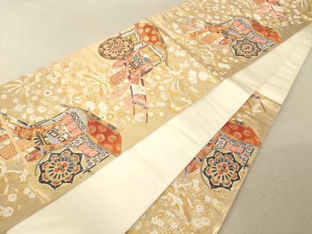 平和屋着物◎六通柄袋帯 御所車鳳凰花蝶文 金糸 正絹 逸品 AAAL3081fw
