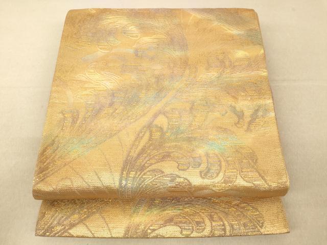 平和屋着物◎全通柄袋帯 枝葉文 金糸 正絹 逸品 AAAL3109fw