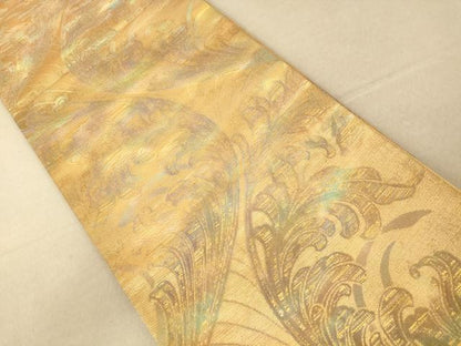 平和屋着物◎全通柄袋帯 枝葉文 金糸 正絹 逸品 AAAL3109fw