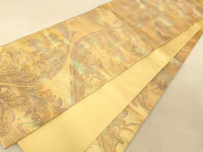 平和屋着物◎全通柄袋帯 枝葉文 金糸 正絹 逸品 AAAL3109fw