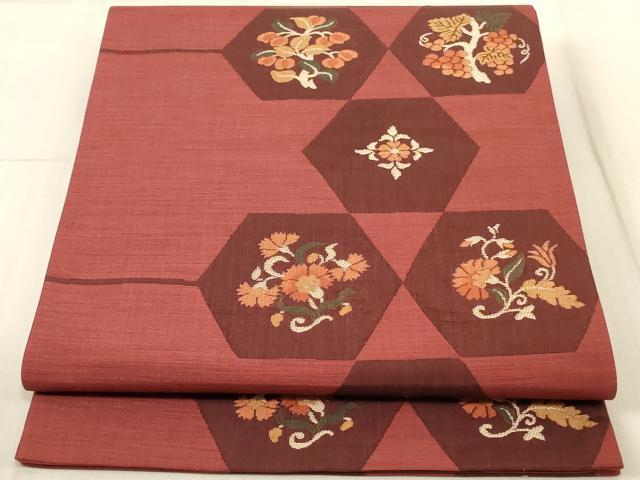平和屋着物◎六通柄袋帯 楽山 亀甲更紗花文 正絹 逸品 AAAL3249ru