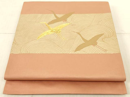平和屋着物◎太鼓柄袋帯 駒刺繍 立波飛鶴文 金糸 金銀彩 三越扱い 正絹 逸品 AAAL3298ru