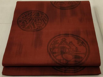 平和屋着物◎六通柄袋帯　風景丸文　正絹　逸品　AAAL3299ru