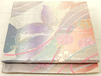 平和屋着物◎六通柄袋帯 花蝶文 金銀糸 正絹 逸品 AAAL3303ru