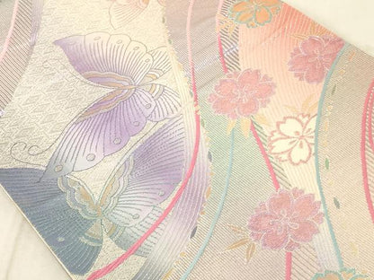 平和屋着物◎六通柄袋帯 花蝶文 金銀糸 正絹 逸品 AAAL3303ru