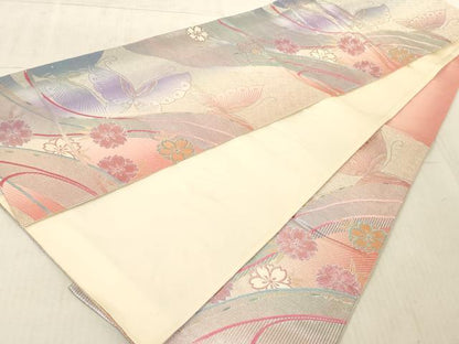 平和屋着物◎六通柄袋帯 花蝶文 金銀糸 正絹 逸品 AAAL3303ru