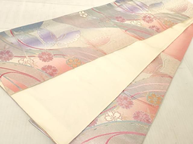 平和屋着物◎六通柄袋帯 花蝶文 金銀糸 正絹 逸品 AAAL3303ru