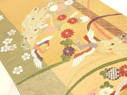 平和屋着物◎六通柄袋帯 唐織 花鳥文 金糸 正絹 逸品 AAAL3325ru