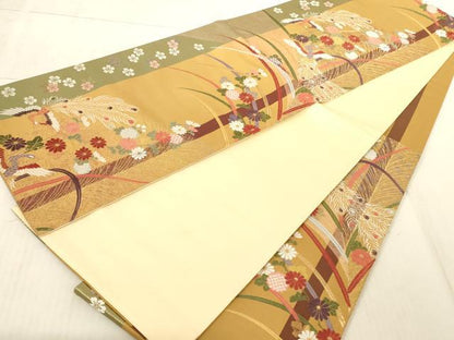 平和屋着物◎六通柄袋帯 唐織 花鳥文 金糸 正絹 逸品 AAAL3325ru