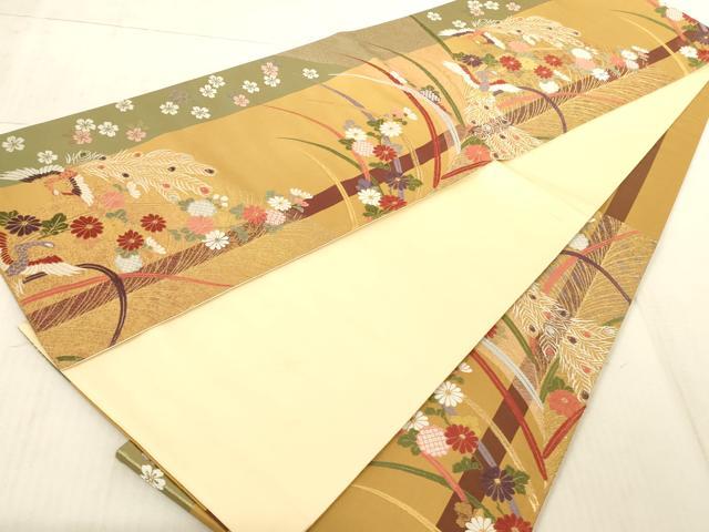 平和屋着物◎六通柄袋帯 唐織 花鳥文 金糸 正絹 逸品 AAAL3325ru