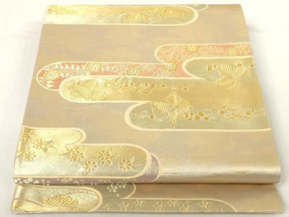 平和屋着物◎六通柄袋帯 エ霞吉祥花文 金糸 正絹 逸品 AAAL3343ru