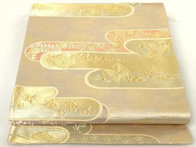 平和屋着物◎六通柄袋帯 エ霞吉祥花文 金糸 正絹 逸品 AAAL3343ru