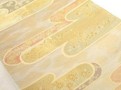 平和屋着物◎六通柄袋帯 エ霞吉祥花文 金糸 正絹 逸品 AAAL3343ru