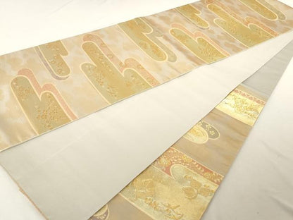 平和屋着物◎六通柄袋帯 エ霞吉祥花文 金糸 正絹 逸品 AAAL3343ru